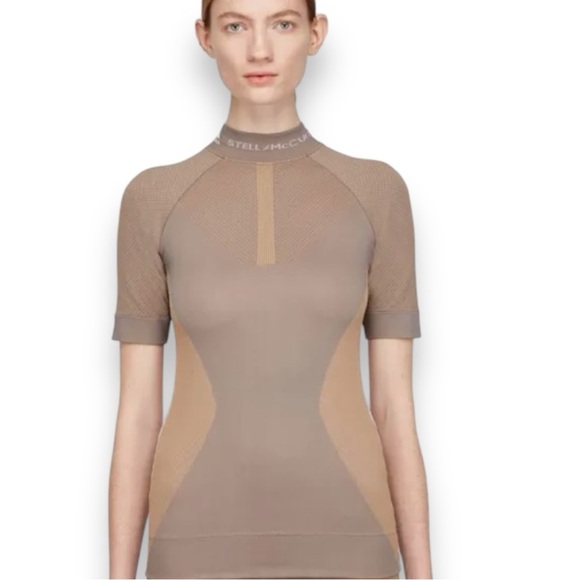 Adidas X Stella McCartney NWT Tan Run Knit Mock Neck Contour Top Medium - Picture 2 of 6